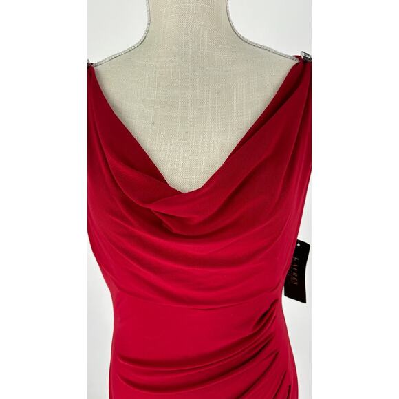 Lauren Ralph Lauren Womens Red Cowl Neck Sheath Dress Ruched Side Size 8 NWT - Picture 6 of 13